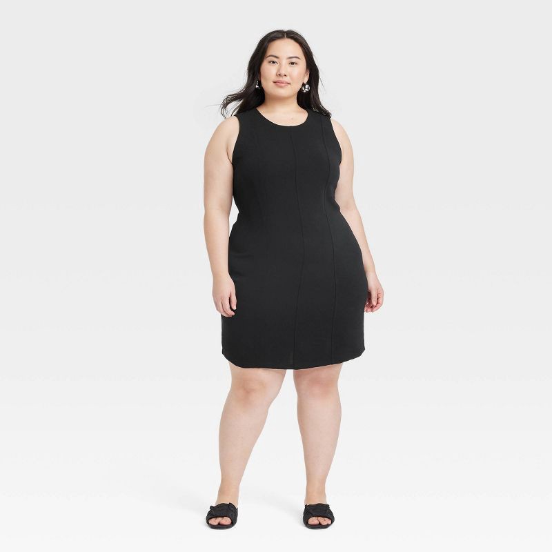slide 1 of 3, Women's Mini Sheath Dress - A New Day™ Black 17: Recycled Polyester, Sleeveless, Crew Neck, Side Zipper, 1 ct