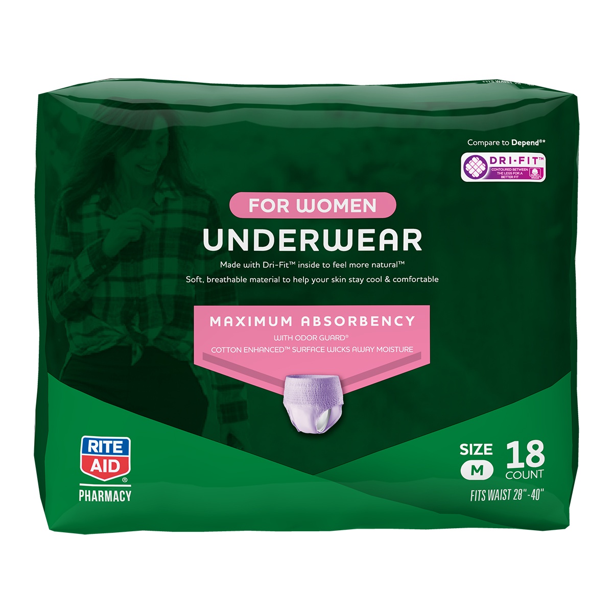 slide 1 of 1, Rite Aid Underwear for Women, Maximum Absorbency, Medium, 18 ct