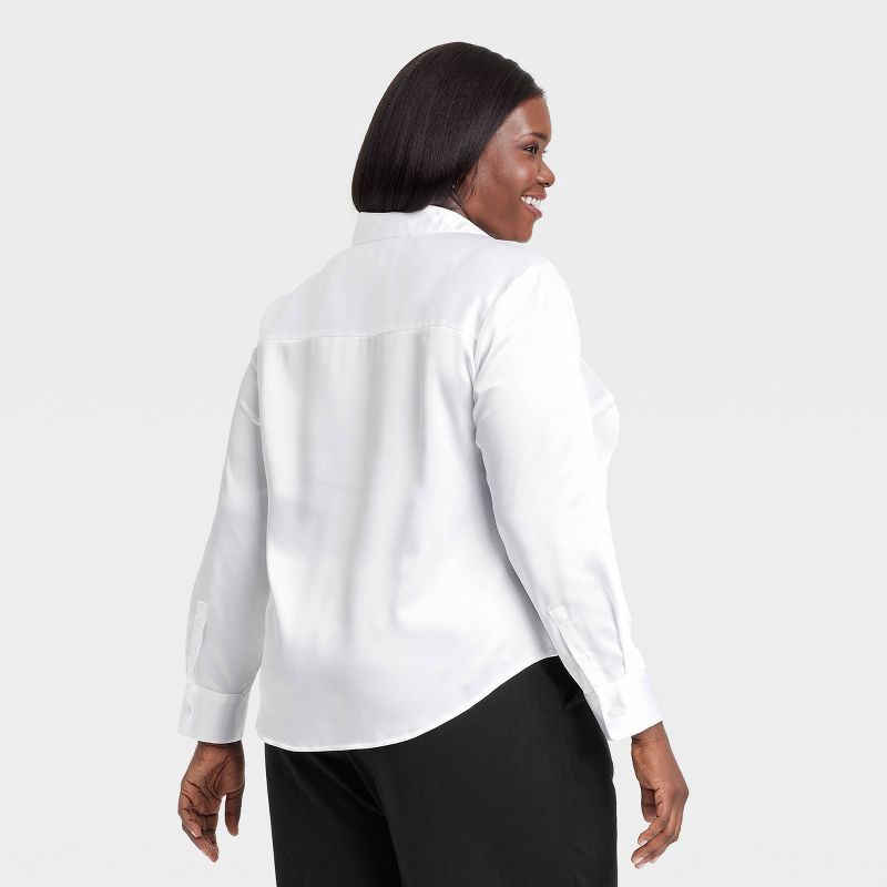 slide 2 of 3, Women's Long Sleeve Collared Satin Button-Down Shirt - A New Day™ White XXL: Relaxed Fit, Lightweight, Below Waist, 1 ct