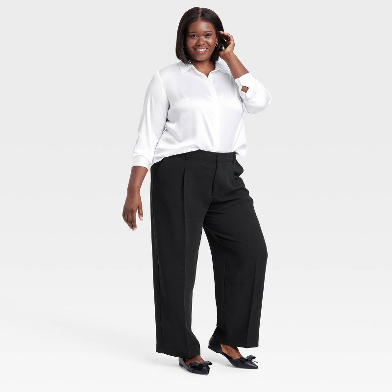 slide 3 of 3, Women's Long Sleeve Collared Satin Button-Down Shirt - A New Day™ White XXL: Relaxed Fit, Lightweight, Below Waist, 1 ct