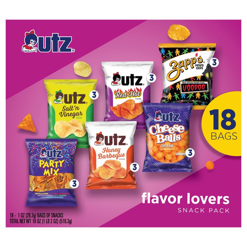 slide 1 of 1, Utz Snack Pack, Flavor Lovers, 18 ct