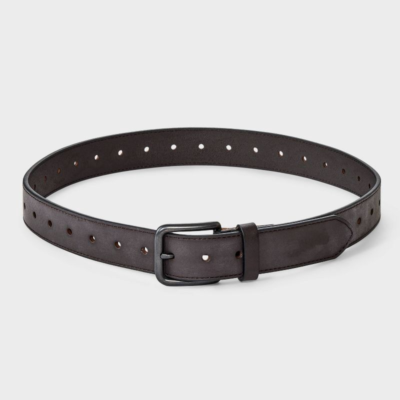 slide 2 of 3, Men's Fully Laser Cut Casual Belt - Goodfellow & Co™ Brown XL: Leather Adjustable Strap, Buckle Closure, 1 ct