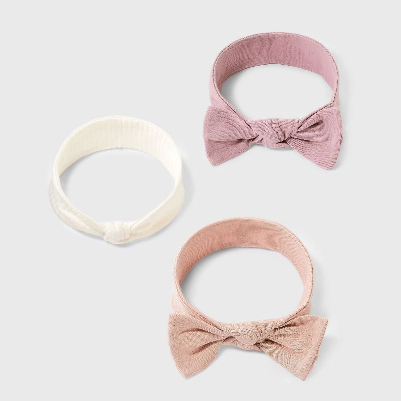slide 2 of 3, Baby 3pk Headwrap - Cloud Island™ Pink Newborn: Solid Cotton Infant Accessories Set, Machine Washable, Tumble Dry, 3 ct