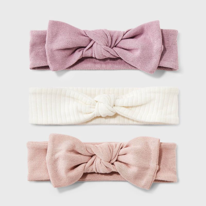 slide 3 of 3, Baby 3pk Headwrap - Cloud Island™ Pink Newborn: Solid Cotton Infant Accessories Set, Machine Washable, Tumble Dry, 3 ct