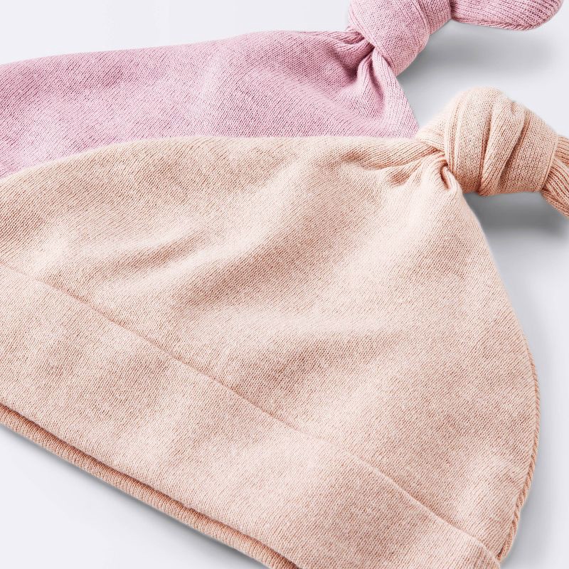 slide 2 of 3, Baby Girls' Hat and Mitten Combo Bonnets - Cloud Island™ Pink 0-3M: Cotton, Double-Layered, Knot Detail, Machine Washable, 1 ct