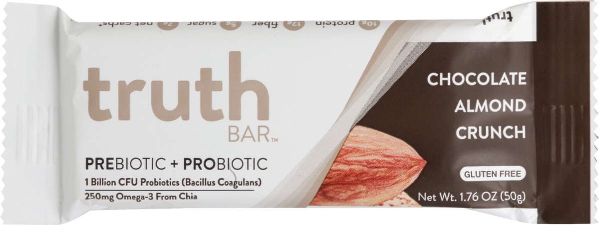 slide 1 of 9, Truth Bar Truth Chocolate Almond Crunch Prebiotic+Probiotic Bar, 1.76 oz