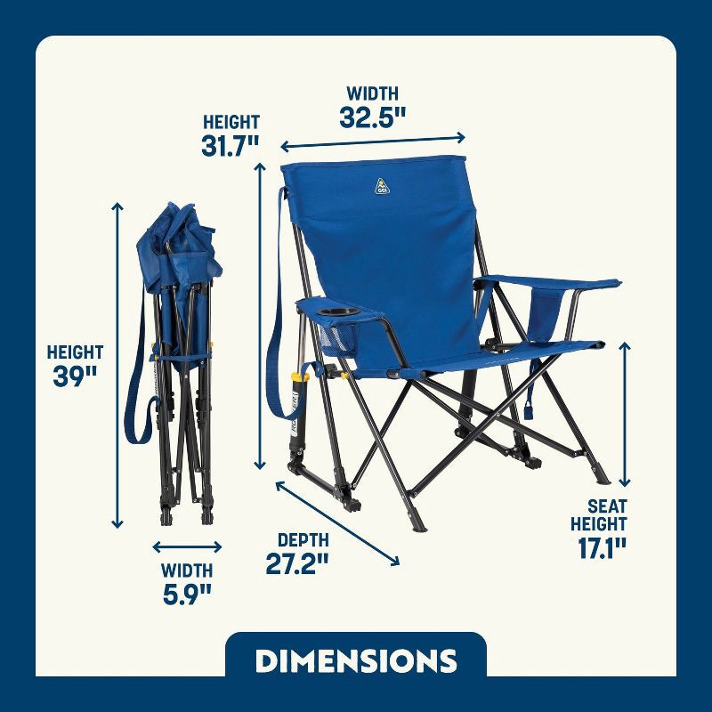 slide 11 of 11, GCI Outdoor Kickback Rocker Foldable Rocking Camp Chair - Soft Navy: Portable Stainless Steel Frame Patio Chair, 1 ct
