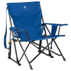 GCI Outdoor Kickback Rocker Foldable Rocking Camp Chair - Soft Navy: Portable Stainless Steel Frame Patio Chair