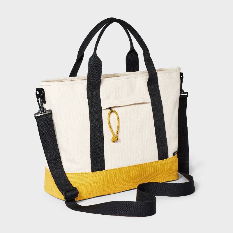 slide 3 of 5, Men's Double Handle Tote Bag - Goodfellow & Co™ Beige/Yellow: Cotton Shell, Detachable Straps, 58.25" Strap, 1 ct
