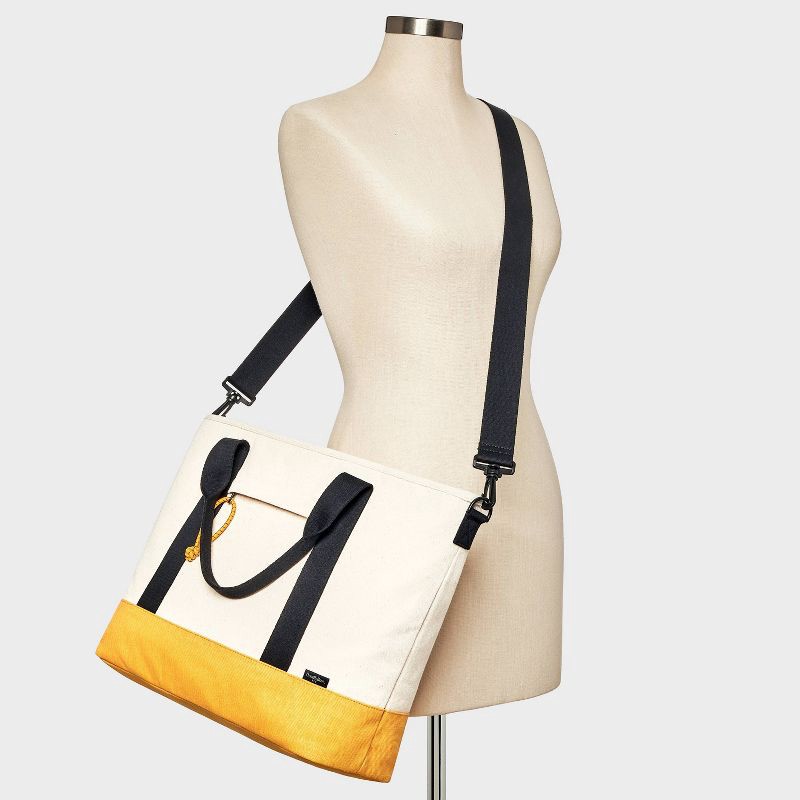 slide 2 of 5, Men's Double Handle Tote Bag - Goodfellow & Co™ Beige/Yellow: Cotton Shell, Detachable Straps, 58.25" Strap, 1 ct