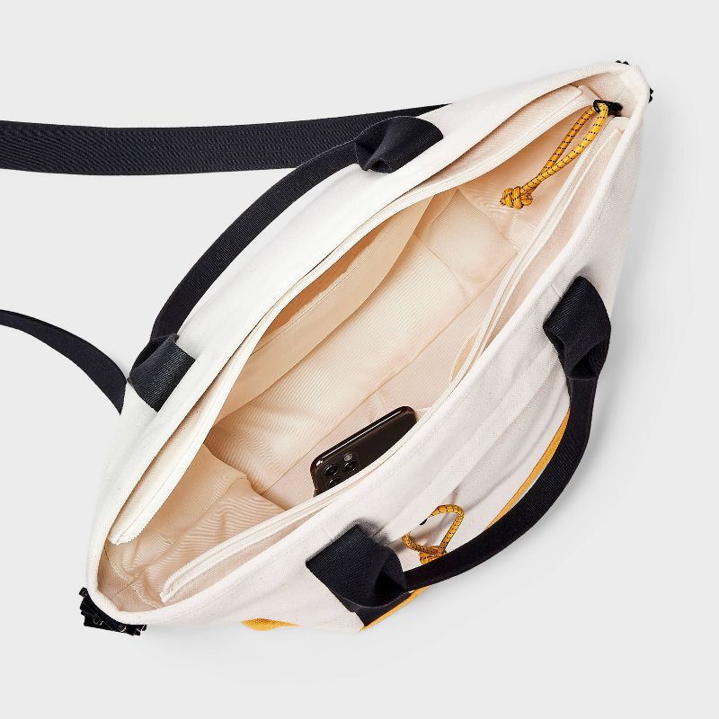 slide 4 of 5, Men's Double Handle Tote Bag - Goodfellow & Co™ Beige/Yellow: Cotton Shell, Detachable Straps, 58.25" Strap, 1 ct
