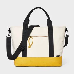 Men's Double Handle Tote Bag - Goodfellow & Co™ Beige/Yellow: Cotton Shell, Detachable Straps, 58.25" Strap