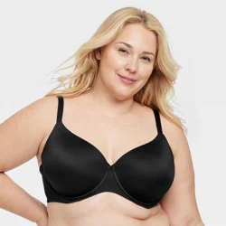 Women's Lightly Lined Solid Full Coverage Bra - Auden™ Black 46DDD: Adjustable Straps, Underwire, Molded Cups, Hand Wash