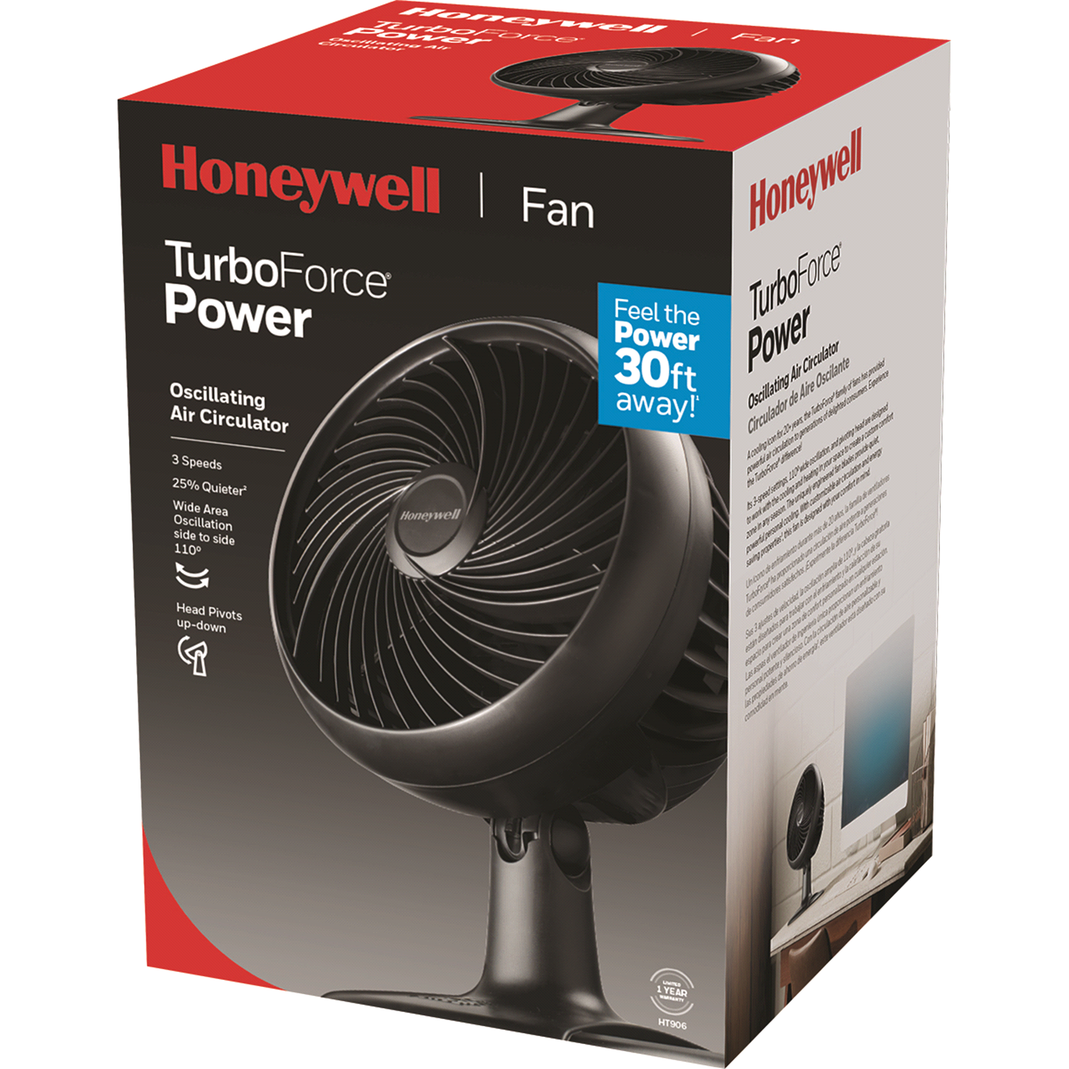 slide 1 of 3, Honeywell HT-906 Turbo Force Oscillating Table Fan, 1 ct