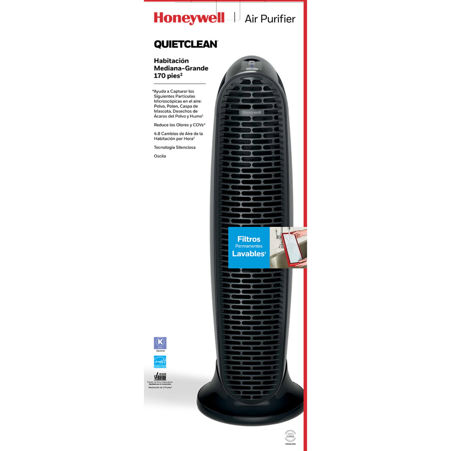 slide 2 of 8, Honeywell QuietClean Tower Air Purifier, 30 in, 30 in