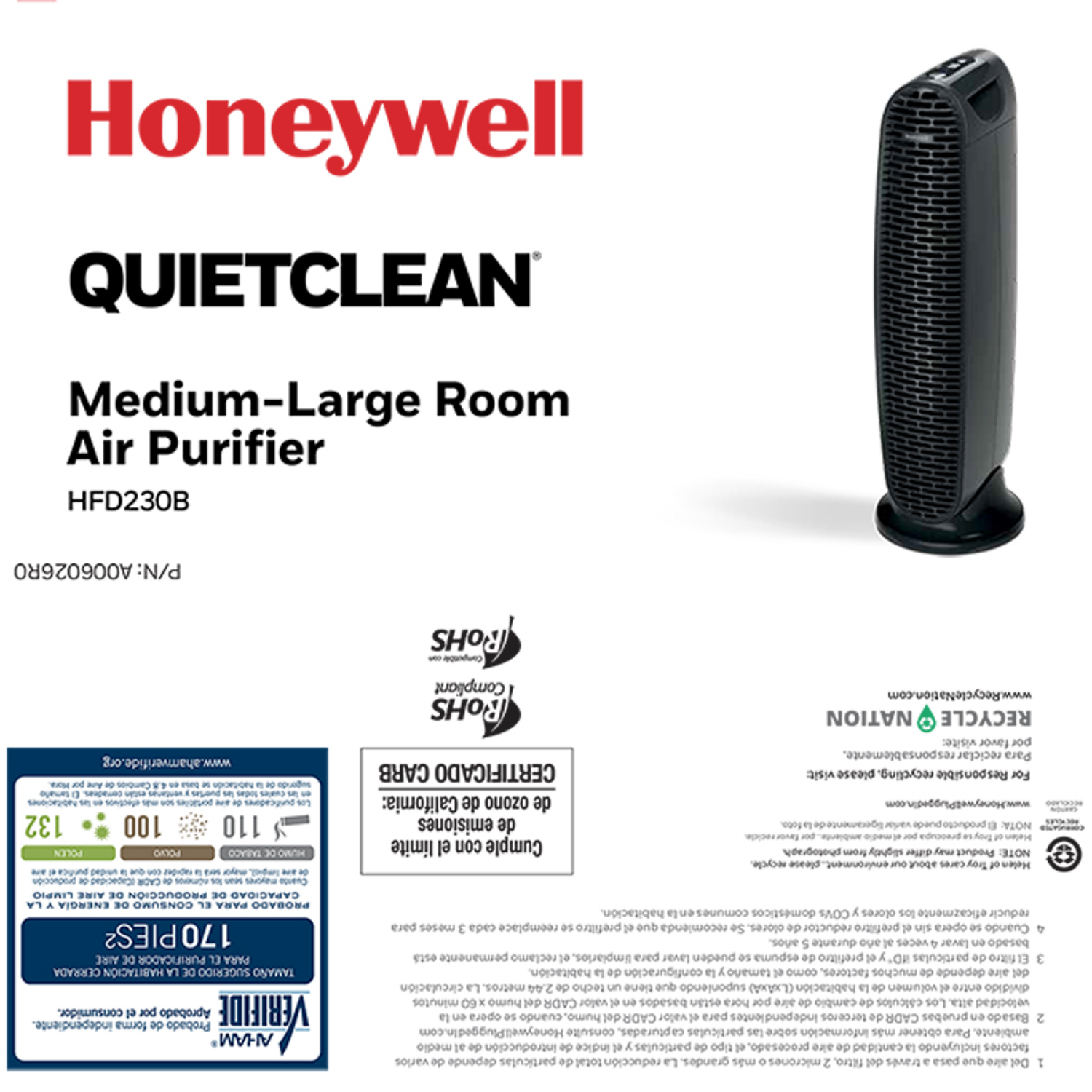 slide 3 of 8, Honeywell QuietClean Tower Air Purifier, 30 in, 30 in