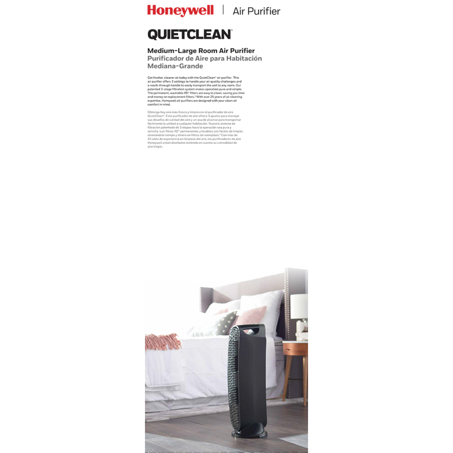 slide 5 of 8, Honeywell QuietClean Tower Air Purifier, 30 in, 30 in