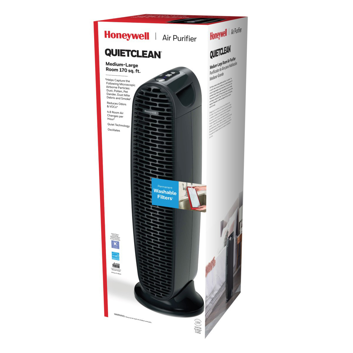 slide 7 of 8, Honeywell QuietClean Tower Air Purifier, 30 in, 30 in
