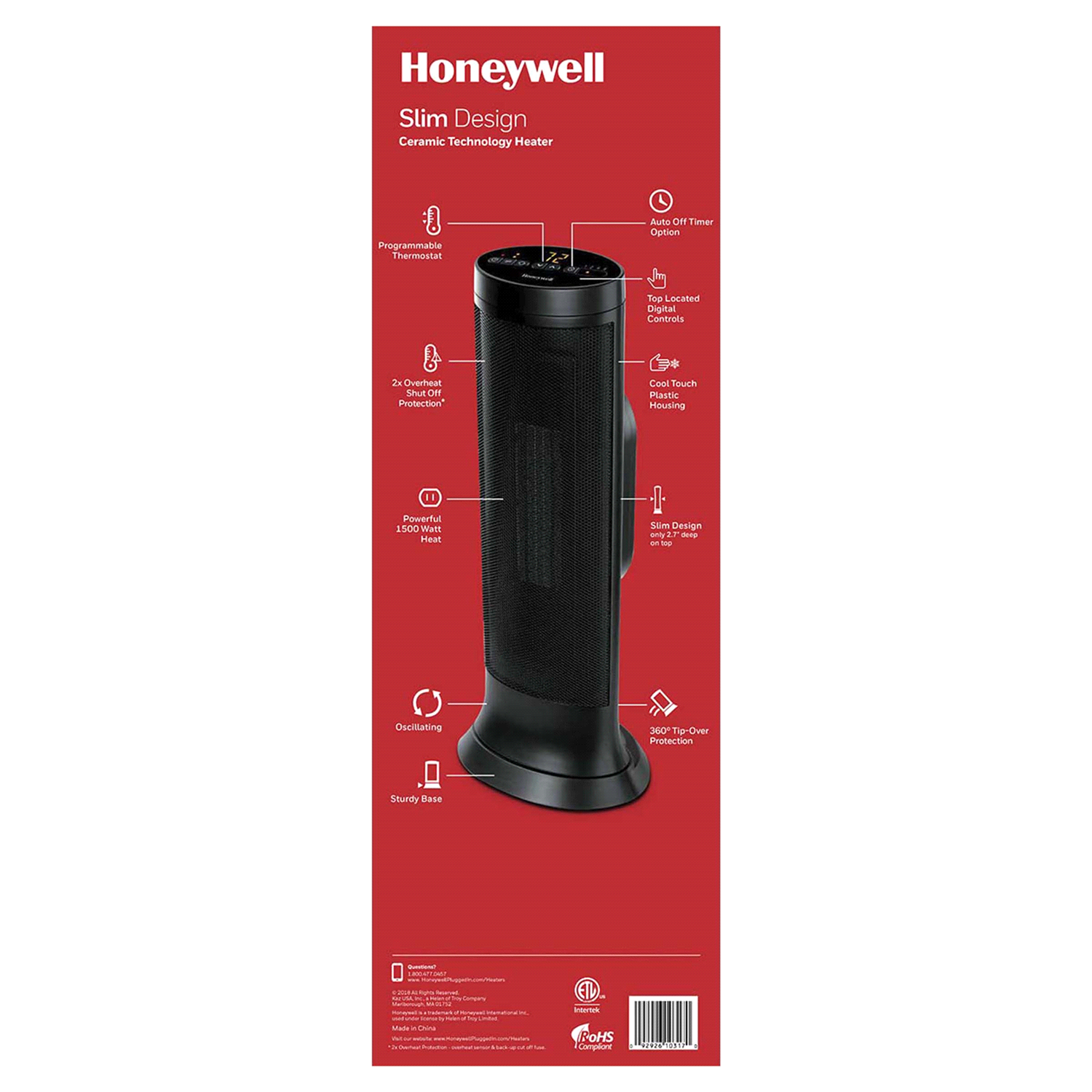 slide 2 of 3, Honeywell Slim Ceramic Tower Whole Room Heater - Black, 1 ct