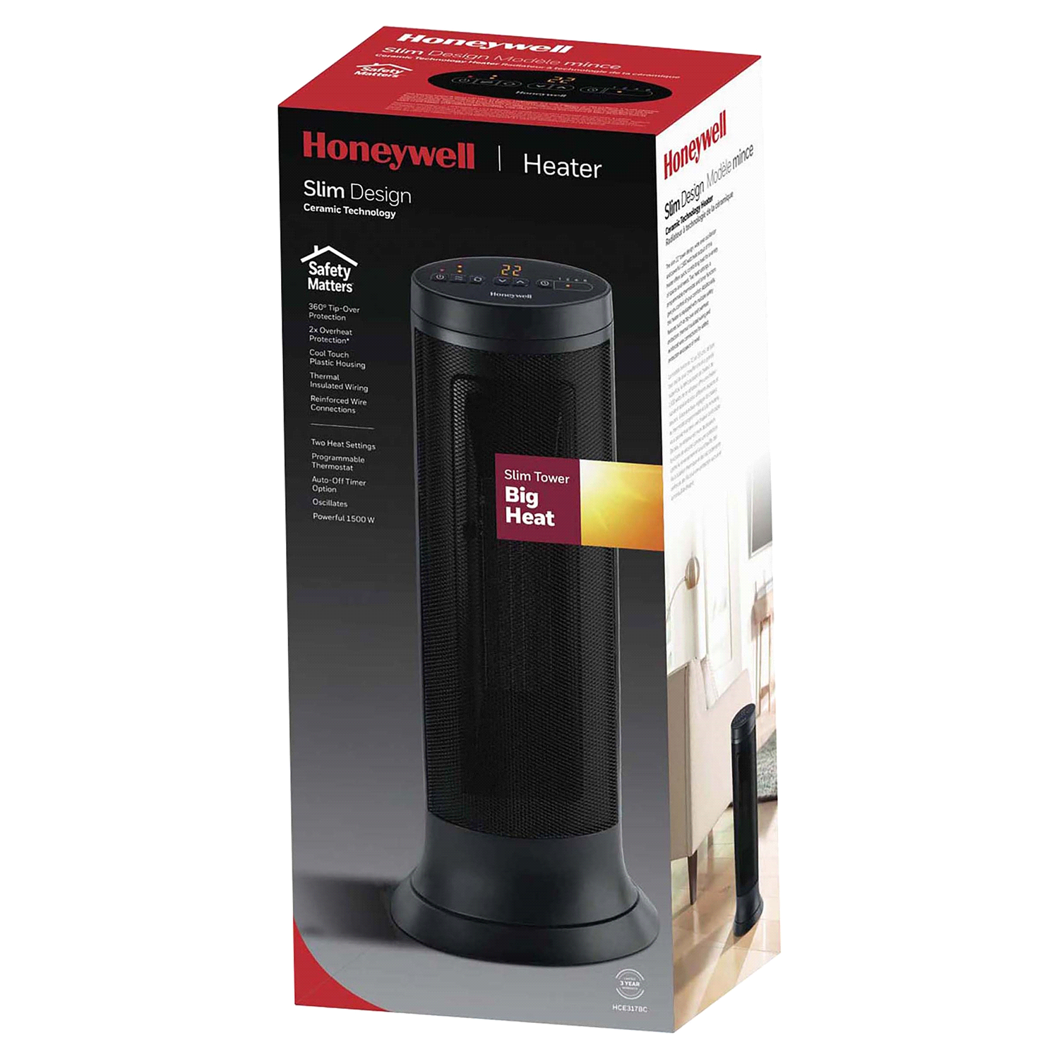 slide 1 of 3, Honeywell Slim Ceramic Tower Whole Room Heater - Black, 1 ct