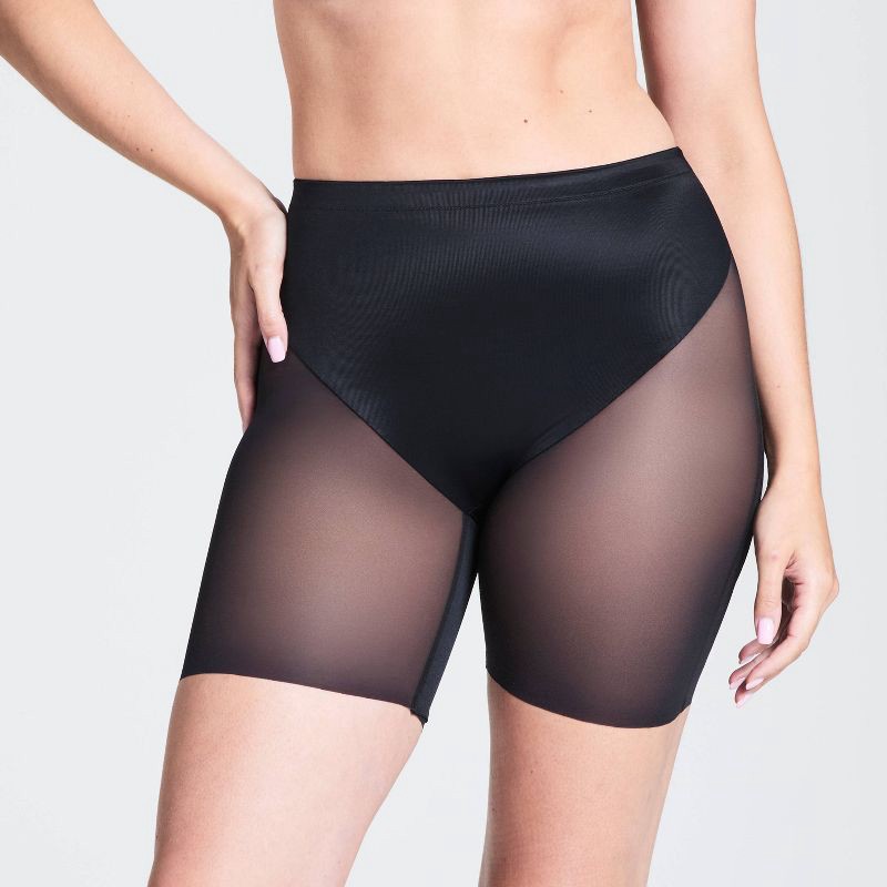 slide 3 of 5, ASSETS by SPANX Booty Lift Mid-Thigh Shapewear - Black L: Nylon, Medium Compression, Bottom Lifting, Thigh Slimming, Sheer, 1 ct