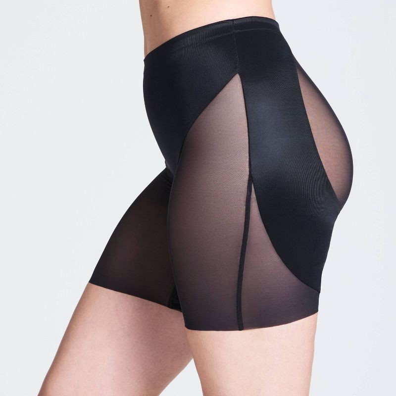 slide 4 of 5, ASSETS by SPANX Booty Lift Mid-Thigh Shapewear - Black L: Nylon, Medium Compression, Bottom Lifting, Thigh Slimming, Sheer, 1 ct