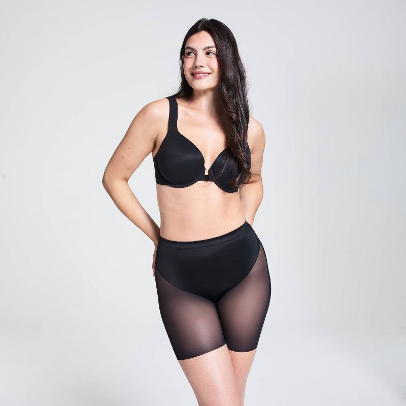 slide 1 of 5, ASSETS by SPANX Booty Lift Mid-Thigh Shapewear - Black L: Nylon, Medium Compression, Bottom Lifting, Thigh Slimming, Sheer, 1 ct