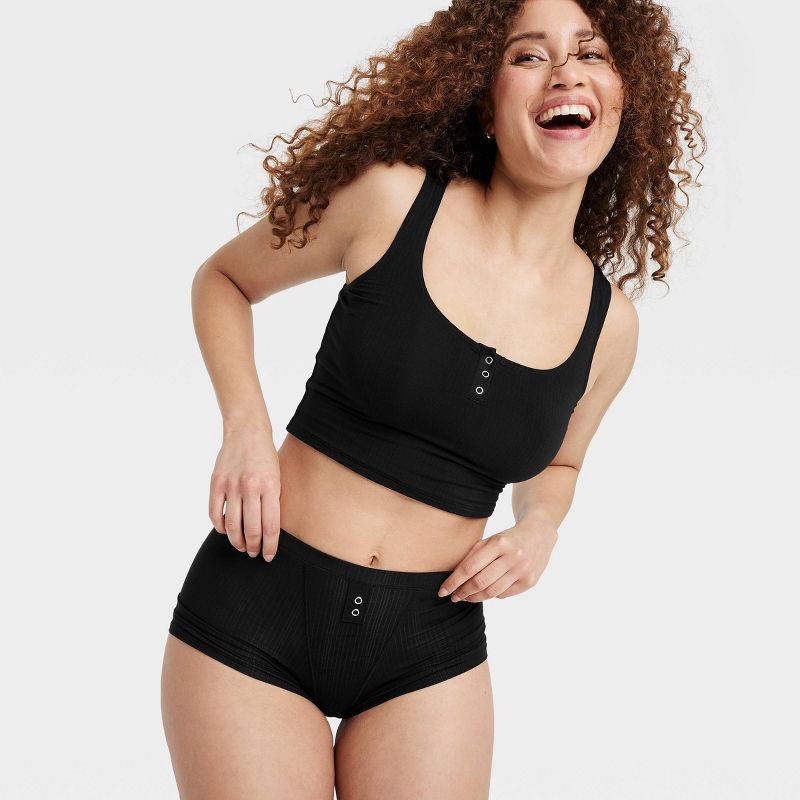 slide 3 of 5, Women's Modal Blend Stretch Boy Shorts Underwear - Auden™ Black L: Low Rise, Lightweight, Cotton Gusset, 1 ct