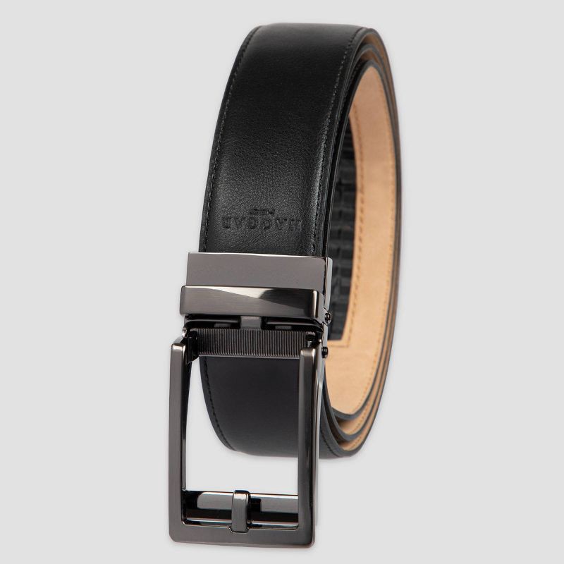 slide 2 of 6, Men's Haggar H26 Adjustable Track lock Dress Belt - Black XL: Adjustable Strap, Solid Pattern, 1 ct
