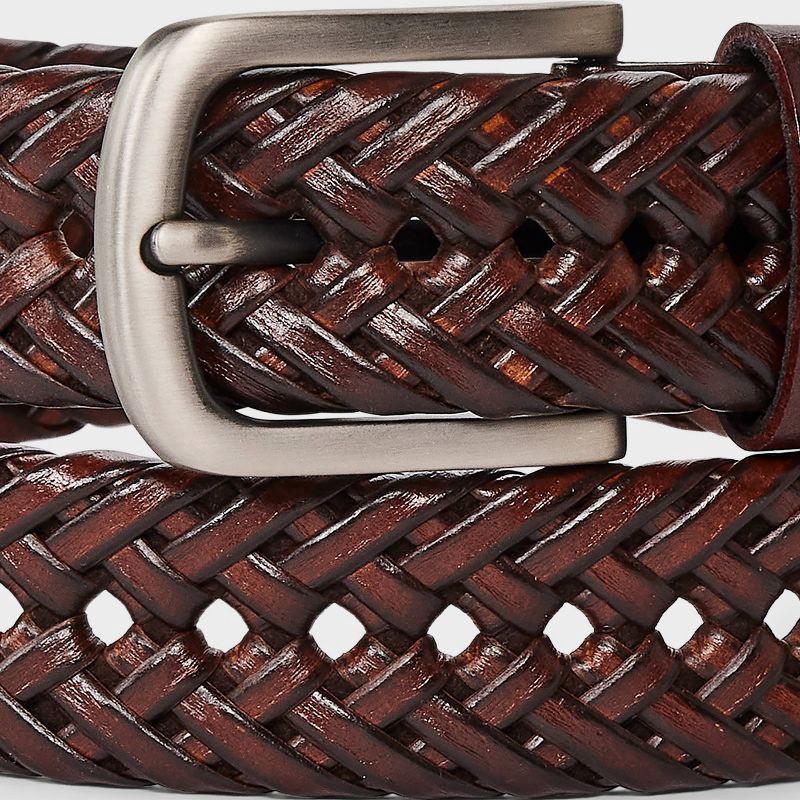 slide 3 of 3, Men's Leather Braided Fully Adjustable Belt - Goodfellow & Co™ Brown M, 1 ct