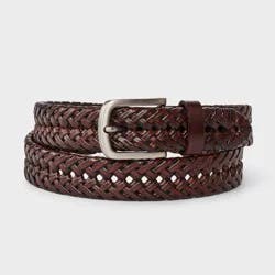 Men's Leather Braided Fully Adjustable Belt - Goodfellow & Co™ Brown M