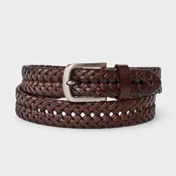 Men's Leather Braided Fully Adjustable Belt - Goodfellow & Co™ Brown L: Bonded Leather, Buckle Closure