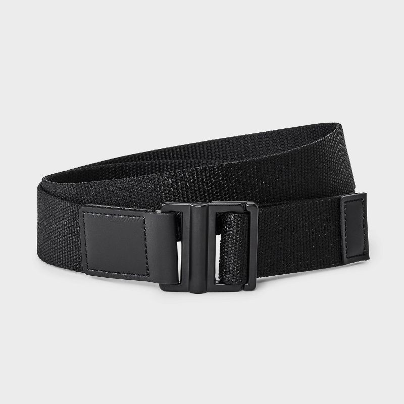 slide 1 of 3, Men's D-Ring Buckle Tonal Web Fabric Belt - Goodfellow & Co™ Black L, 1 ct