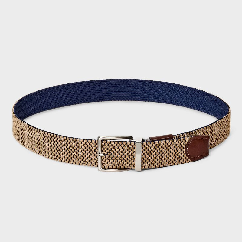 slide 3 of 4, Men's Two-in-One Reversible Fabric Web Belt - Goodfellow & Co™ Navy Blue M, 1 ct