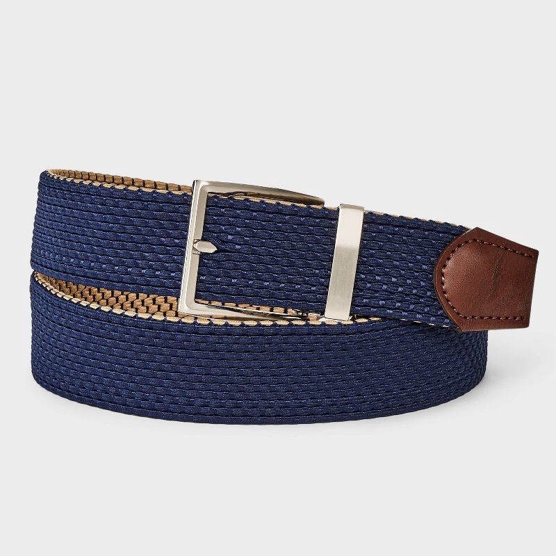 slide 1 of 4, Men's Two-in-One Reversible Fabric Web Belt - Goodfellow & Co™ Navy Blue M, 1 ct