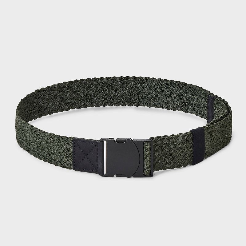 slide 2 of 3, Men's Flat Stretch Braided Belt with Speed Clip Buckle - Goodfellow & Co™ Olive Green L, 1 ct