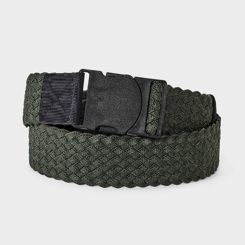 slide 1 of 3, Men's Flat Stretch Braided Belt with Speed Clip Buckle - Goodfellow & Co™ Olive Green L, 1 ct