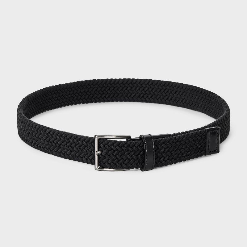 slide 2 of 3, Men's Stretch Fabric Braided Fully Adjustable Web Belt - Goodfellow & Co™ Black M, 1 ct