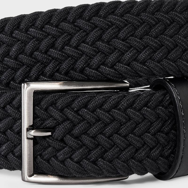 slide 3 of 3, Men's Stretch Fabric Braided Fully Adjustable Web Belt - Goodfellow & Co™ Black XL: Elastic Strap, Buckle Closure, 1 ct