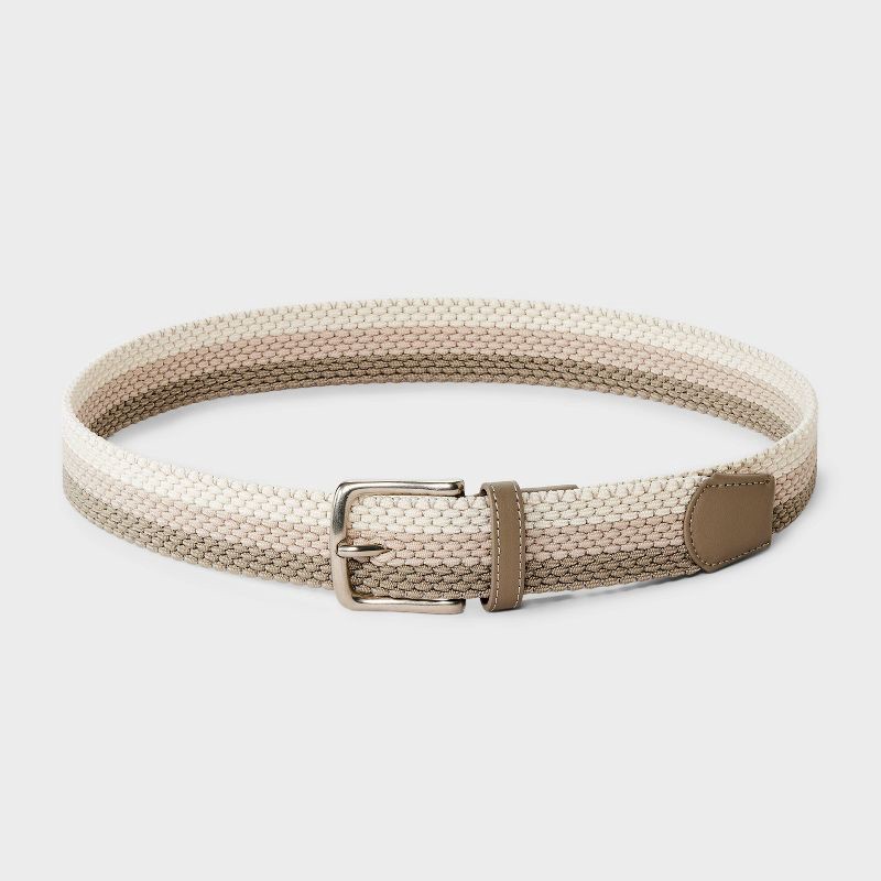 slide 2 of 3, Men's Stretch Tonal Striped Fully Adjustable Web Belt - Goodfellow & Co™ Khaki M, 1 ct