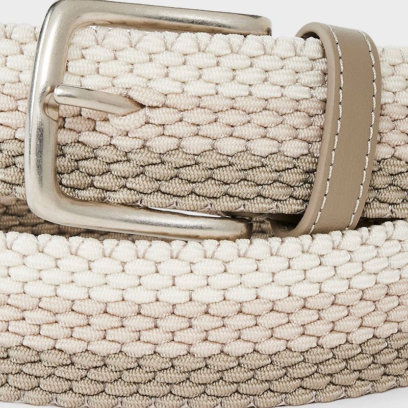 slide 3 of 3, Men's Stretch Tonal Striped Fully Adjustable Web Belt - Goodfellow & Co™ Khaki M, 1 ct