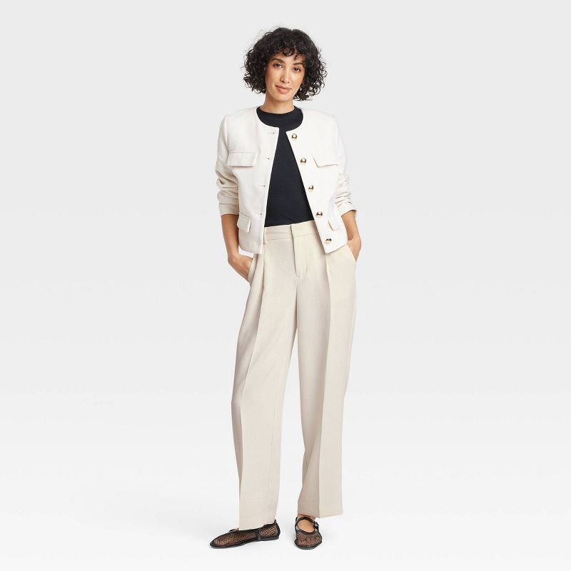 slide 3 of 3, Women's Signature Crepe Essential Trouser - A New Day™ Off-White 2: High Rise, Straight Leg, 30.5" Inseam, 1 ct