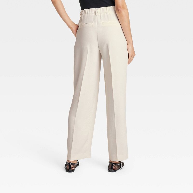 slide 2 of 3, Women's Signature Crepe Essential Trouser - A New Day™ Off-White 6: High Rise, Straight Leg, Back Elastic, Fly Hook Closure, 1 ct