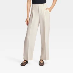 Women's Signature Crepe Essential Trouser - A New Day™ Off-White 8: High Rise, Straight Leg, Back Elastic