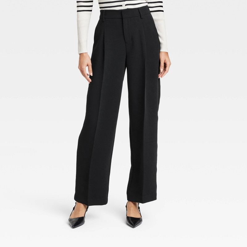 slide 1 of 3, Women's Signature Crepe Essential Trouser - A New Day™ Black 4: High Rise, Straight Leg, 30.5" Inseam, 1 ct