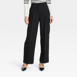 Women's Signature Crepe Essential Trouser - A New Day™ Black 6: High Rise, Straight Leg, Back Elastic