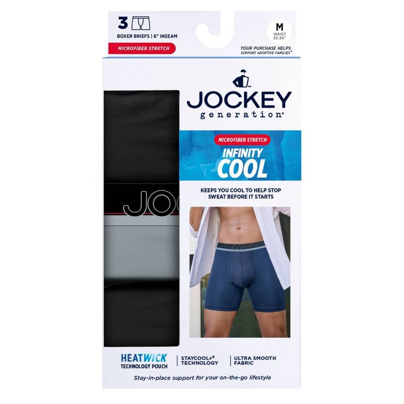 slide 6 of 6, Jockey Generation™ Men's 3pk Infinite Cool Boxer Briefs - Black/Gray S: Tagless, Moisture Wicking, Quick Drying, 3 ct