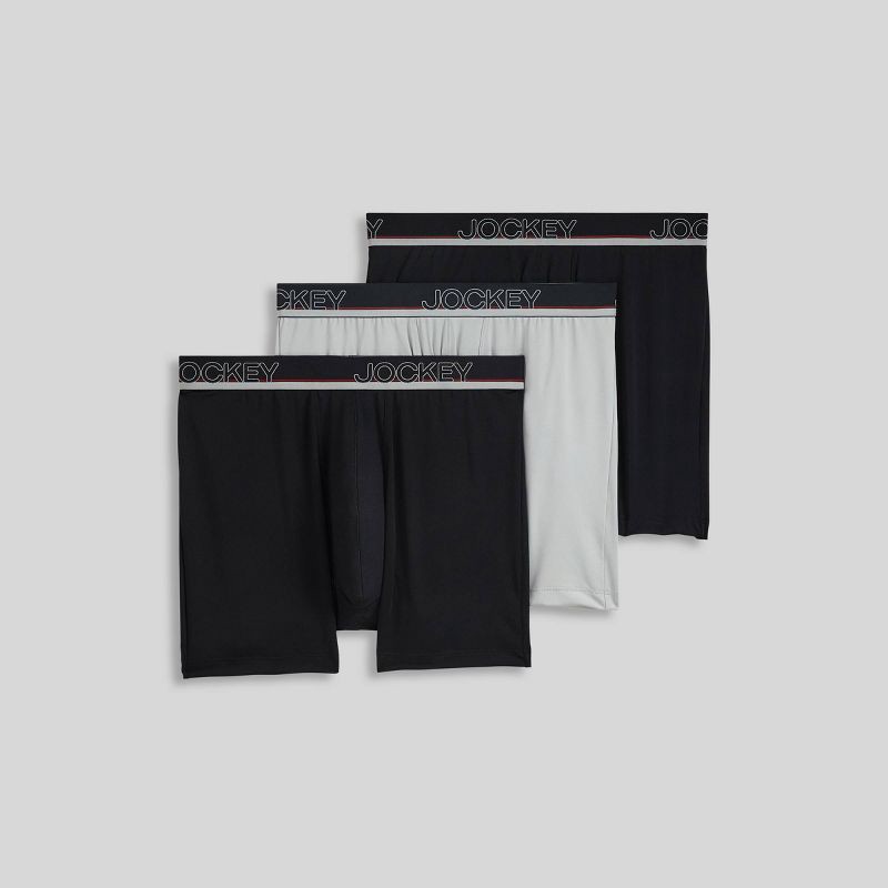 slide 3 of 6, Jockey Generation™ Men's 3pk Infinite Cool Boxer Briefs - Black/Gray M: Recycled Polyester, Spandex, Moisture Wicking, Tagless, 3 ct