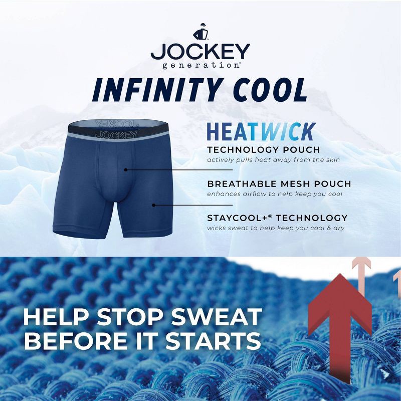 slide 5 of 6, Jockey Generation™ Men's 3pk Infinite Cool Boxer Briefs - Black/Gray M: Recycled Polyester, Spandex, Moisture Wicking, Tagless, 3 ct