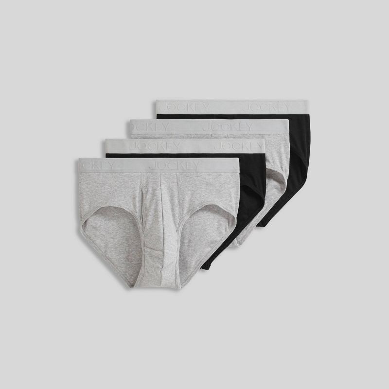 slide 3 of 3, Jockey Generation™ Men's 4pk Lightweight Cotton Briefs - Black/Gray XL: Mid Rise, Elastic Waistband, Machine Washable, 4 ct